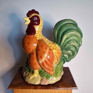 Colorful Ceramic Rooster Twine / String Holder Dispenser Figurine Kitchen Tool